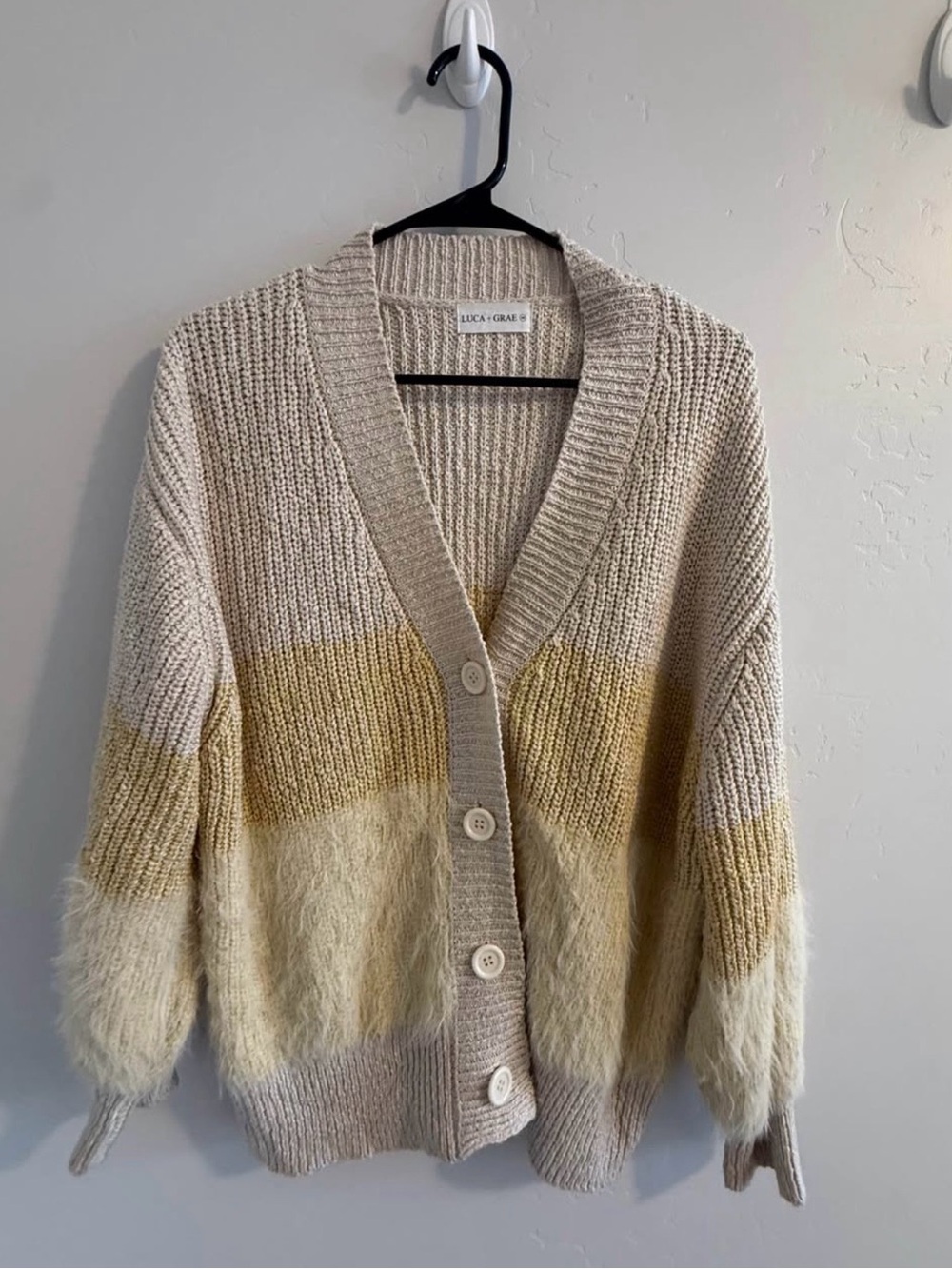 Luca + Grae Cream & Yellow Colorblock Button-Front Cardigan
